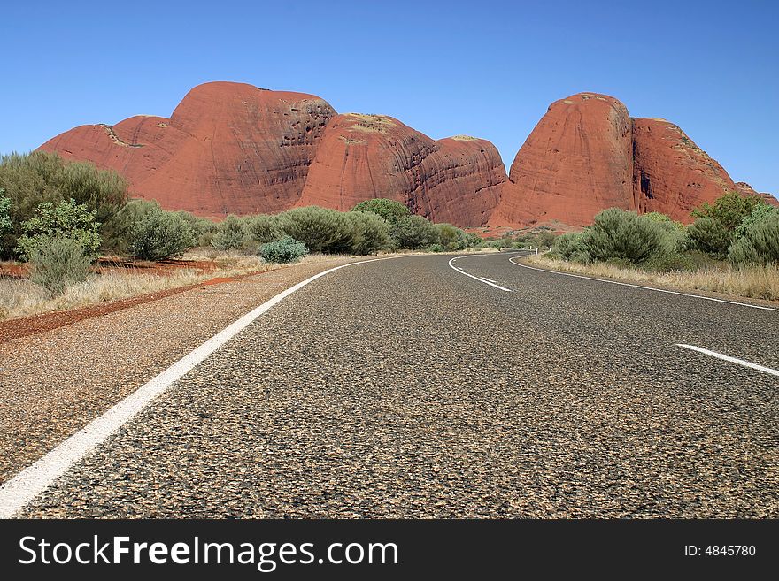 Road beside Mounts Olga Kata Tjuta Australia. Kata Tjuta (Olgas), Northern Territory, Australia