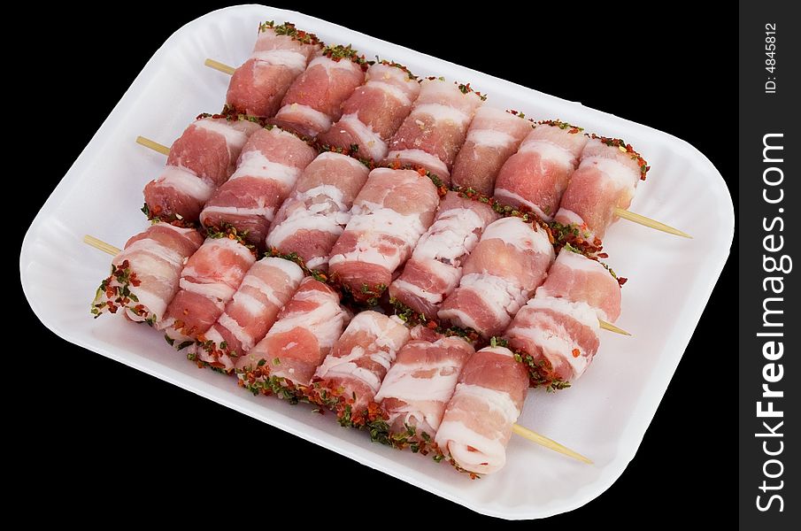 Plate with pork meat and bacon. Plate with pork meat and bacon