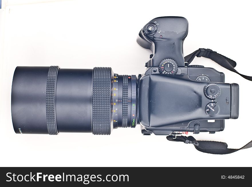 Medium format camera on white background