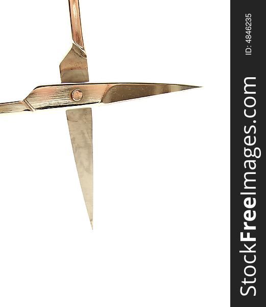 Image of an open pair of manicure scissor blades.  Vertical orientation. Image of an open pair of manicure scissor blades.  Vertical orientation.