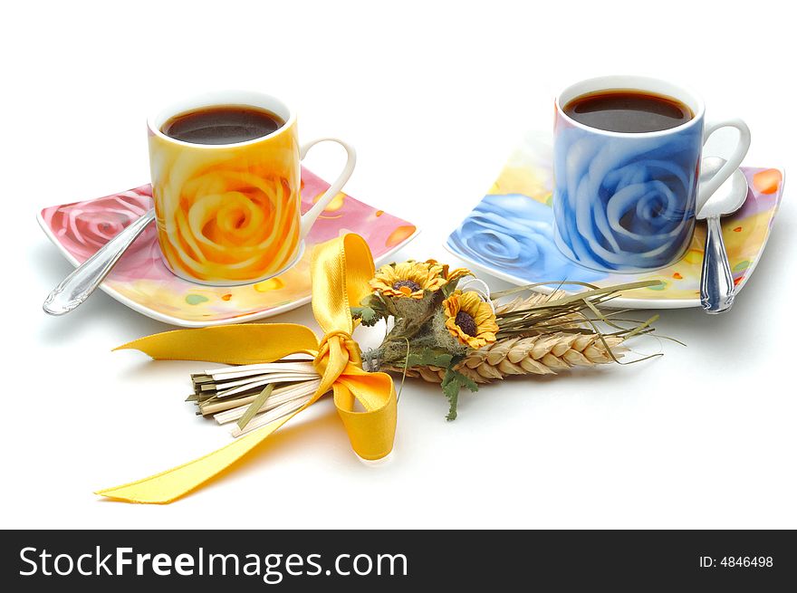 Two cups of coffee isolated over white background