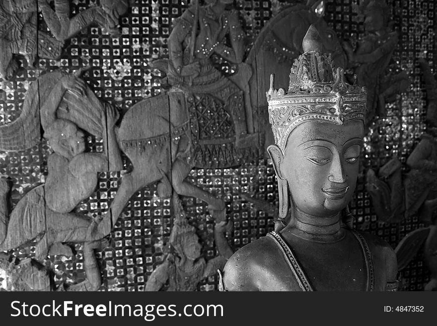 Buddha image or statue blackandwhite