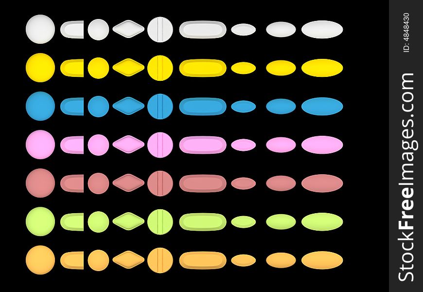 Pills collection with black background