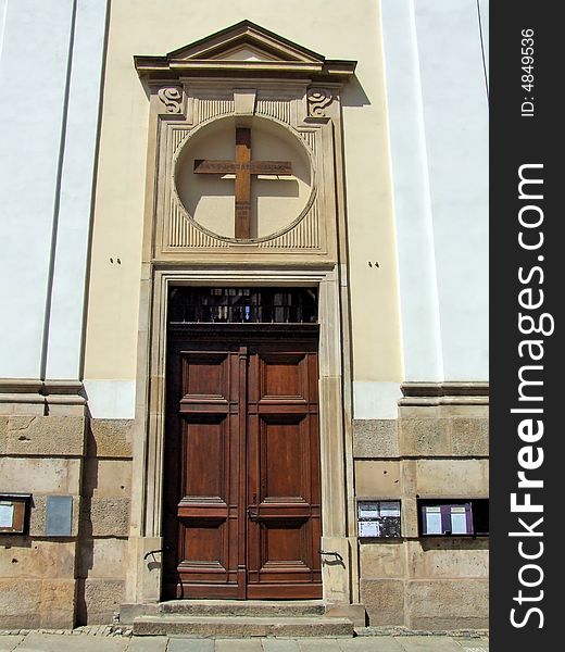 The old wooden church door. The old wooden church door