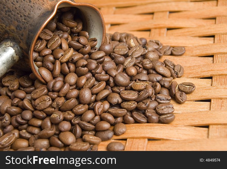 Turkish coffee pot and coffee beans. Turkish coffee pot and coffee beans.