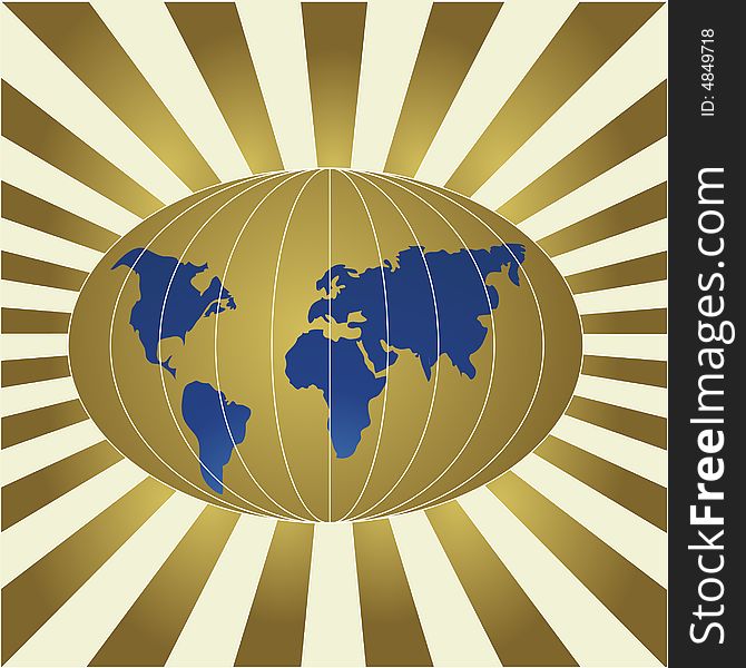 Banner with globe in gold, blue and white