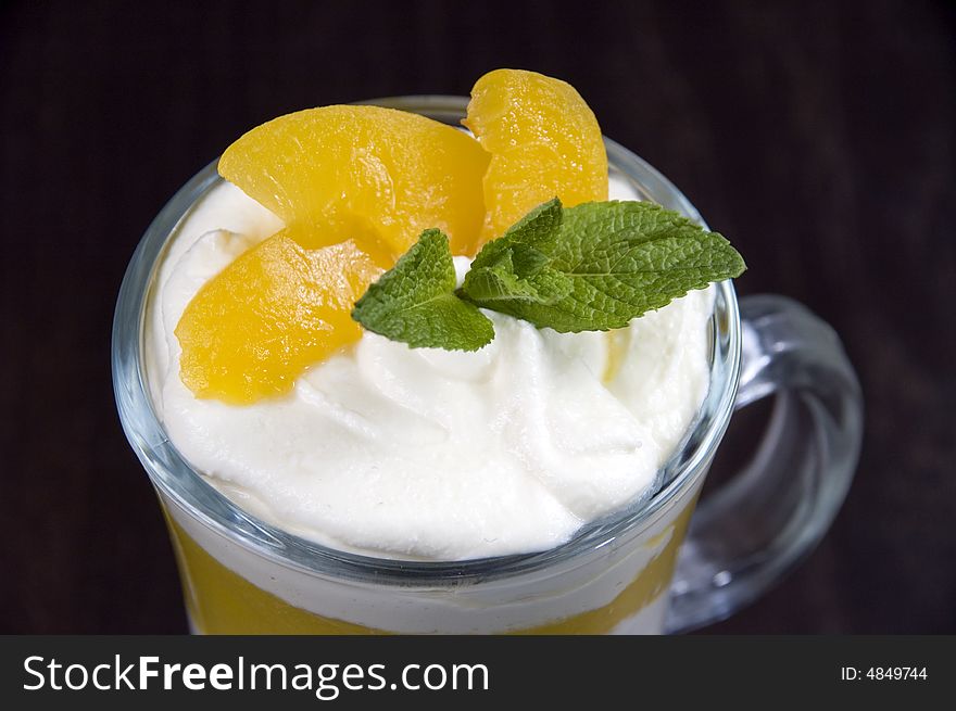 Whipped cream with fruit. Citrus-spearmint. Whipped cream with fruit. Citrus-spearmint.