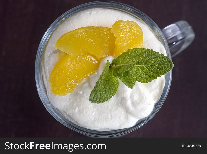Whipped cream with fruit  Citrus -spearmint. Whipped cream with fruit  Citrus -spearmint