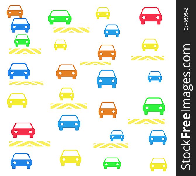 Autos assorted color pattern on white background illustration. Autos assorted color pattern on white background illustration