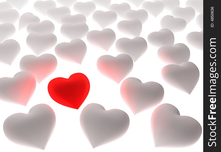 Red Heart In A Crowd Of White Hearts