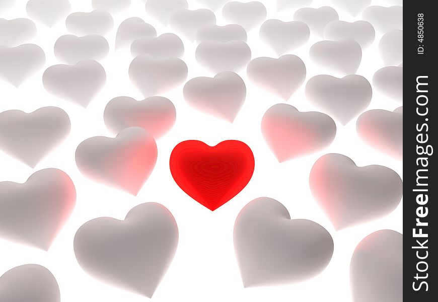 Red Heart In A Crowd Of White Hearts