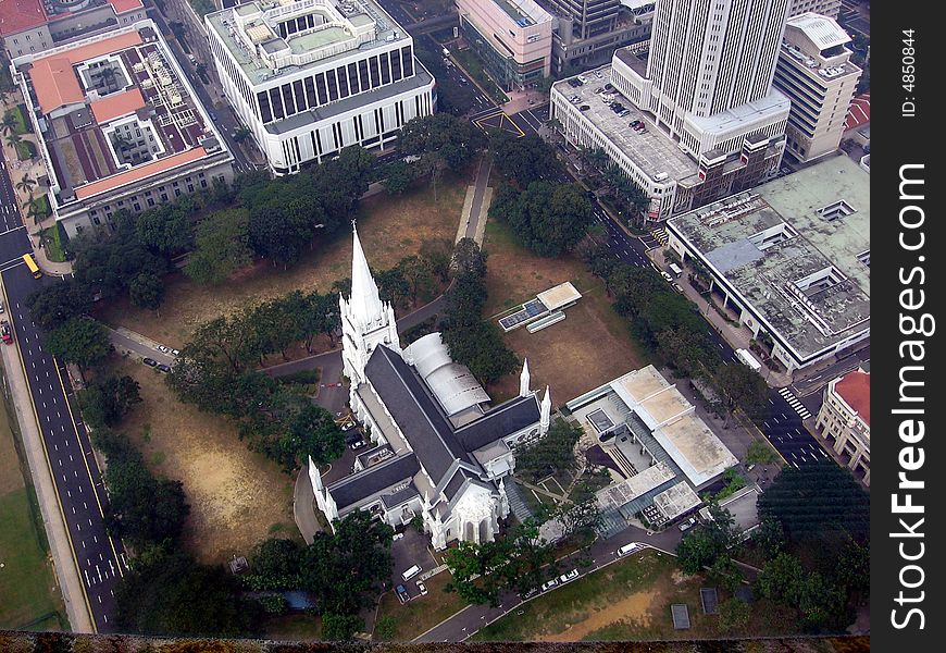 Singapore. View Overlooking A Cathedral
