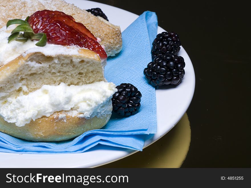 Creamy fruit cakes on a plate. Creamy fruit cakes on a plate