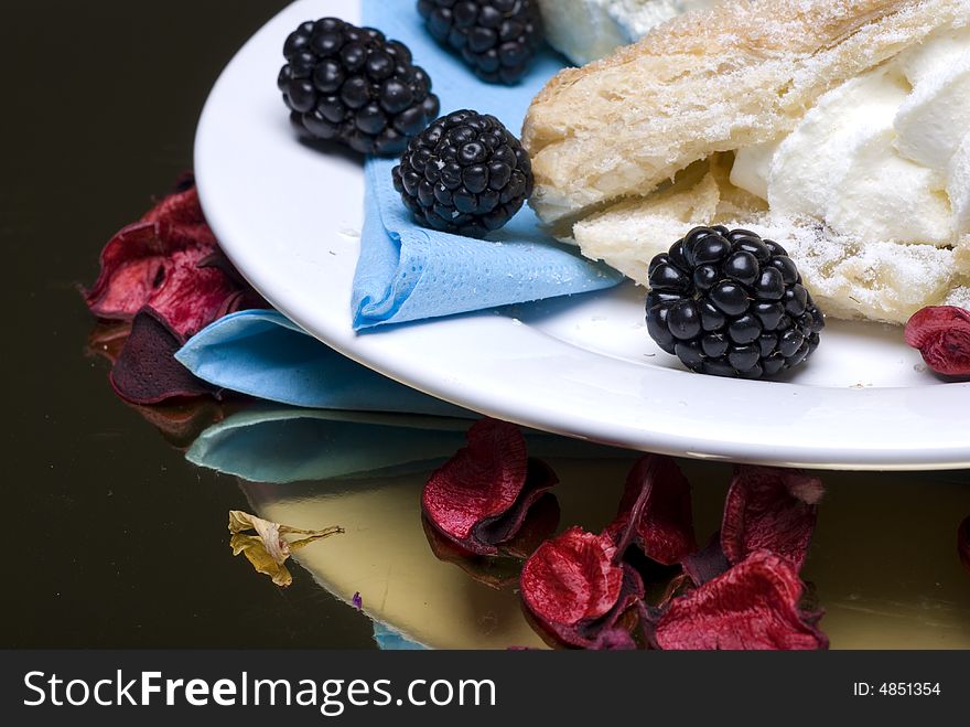 Creamy fruit cakes on a plate. Creamy fruit cakes on a plate