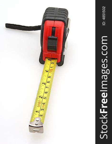 Black and red tape measure white background