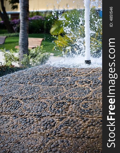 Closeup Of A Waterfountain Pebble Stone Detail