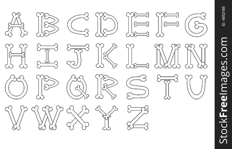 26 alphabet made by bones in white