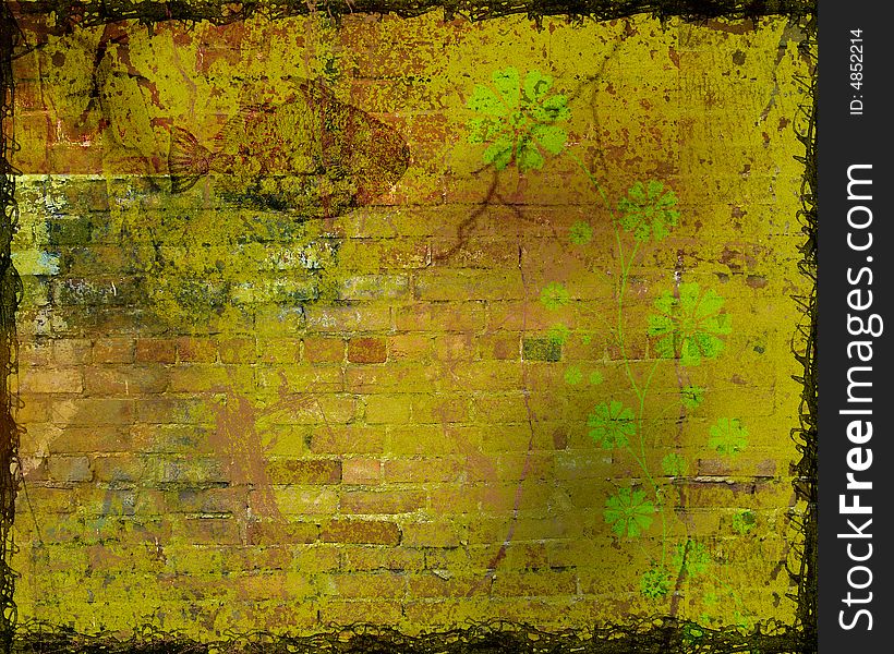 Grunge background with brick and floral. Grunge background with brick and floral