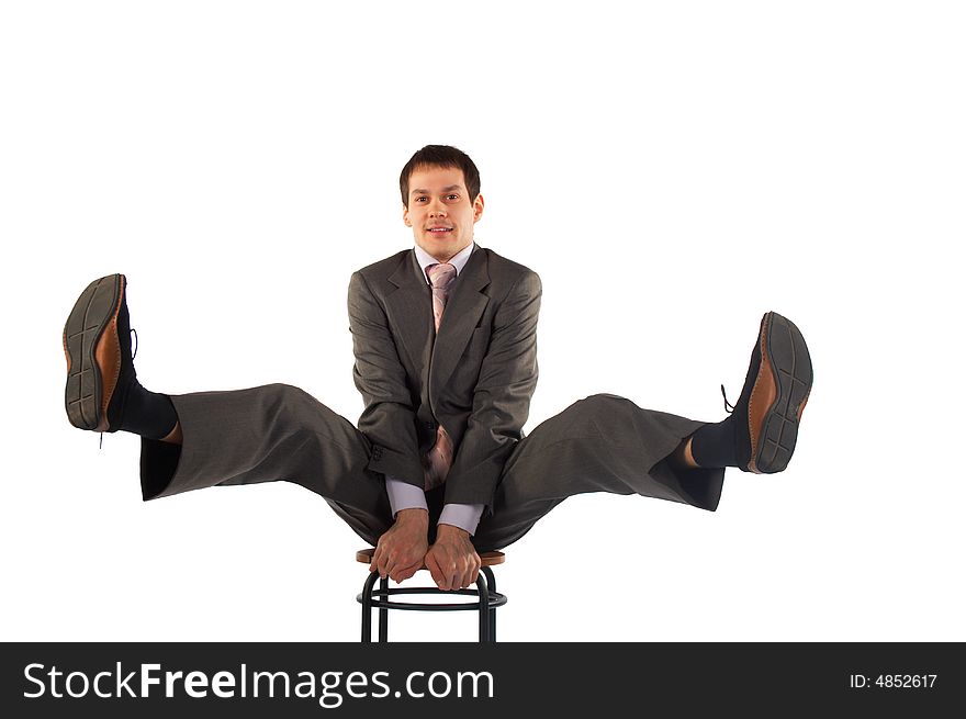 Young business man legs up isolated on white