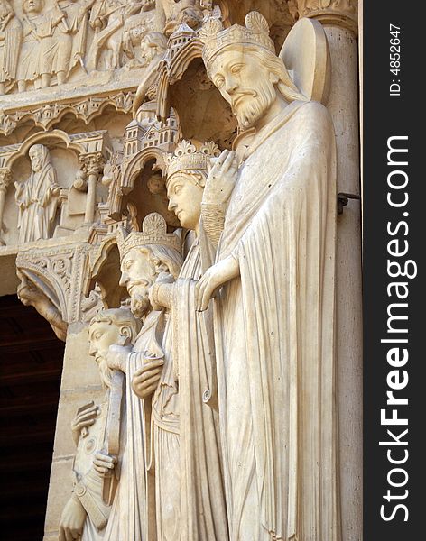 Sculptures on the facade of the main cathedral of France - Notre Dame de Paris. Sculptures on the facade of the main cathedral of France - Notre Dame de Paris