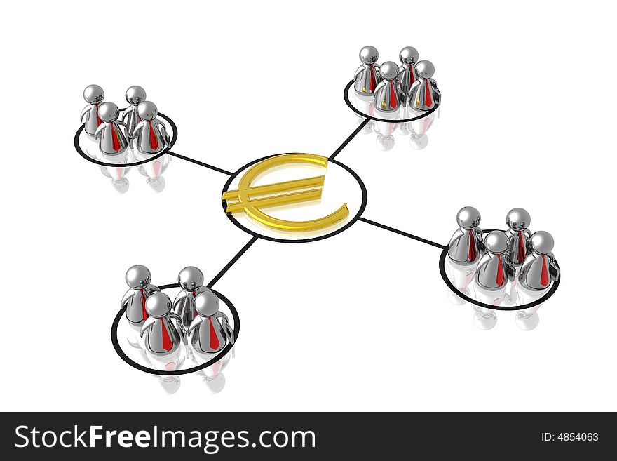 Business partnership making money 3d illustration isolated in white background