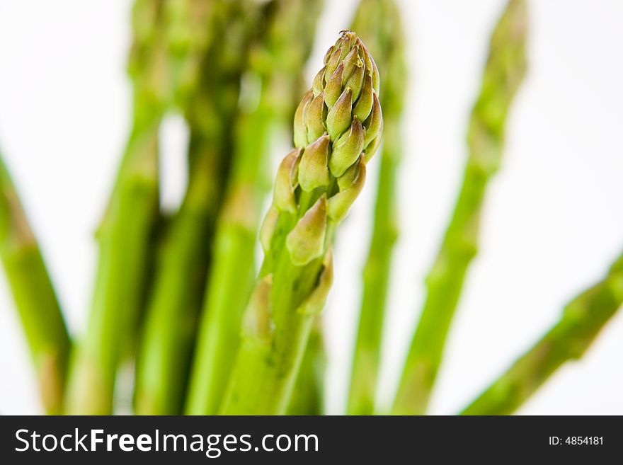 Asparagus tips on a white background