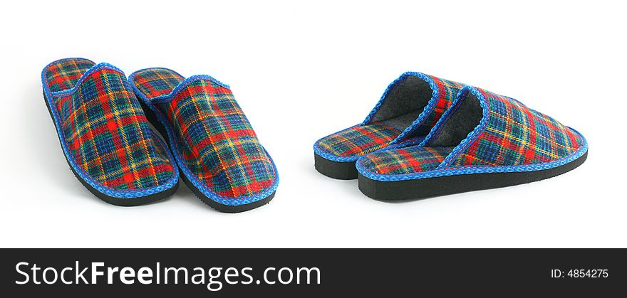 Checkered slippers on a white background