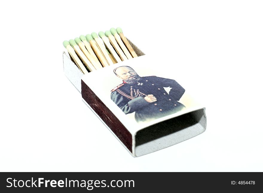 Box with matches on a white background