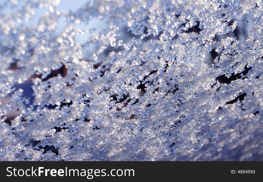 Ice crystals on a window,closeup,allover