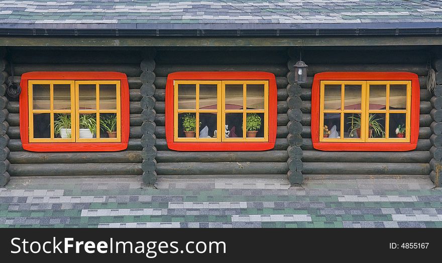 Windows of a shack  in ukranian village