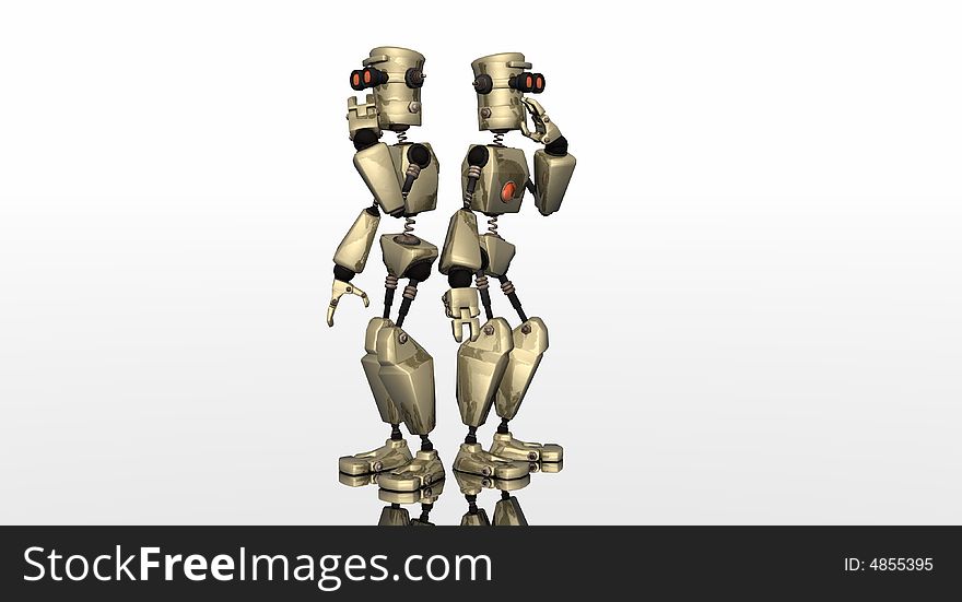 Two curious robots loking in oposite directions