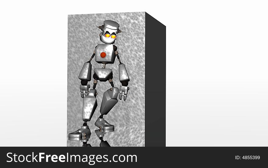 Puter texture robot leaning on box