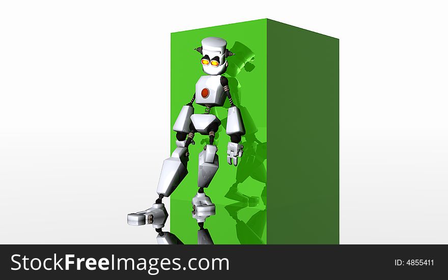 Robot leaning against box render
