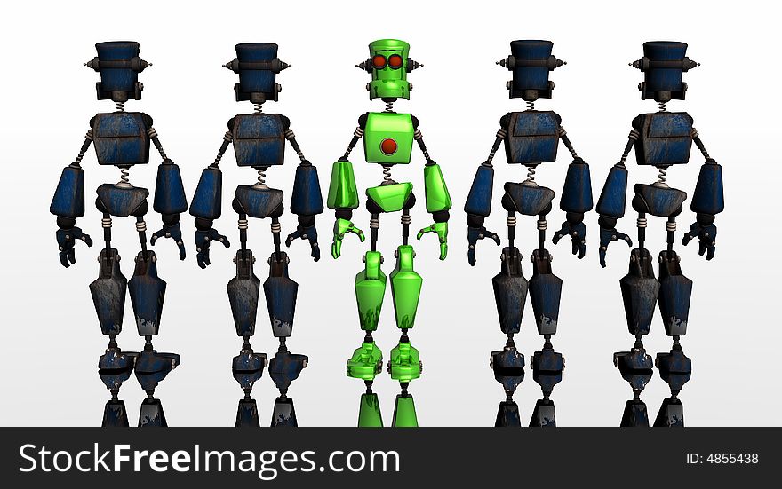 Robot group green bot in center