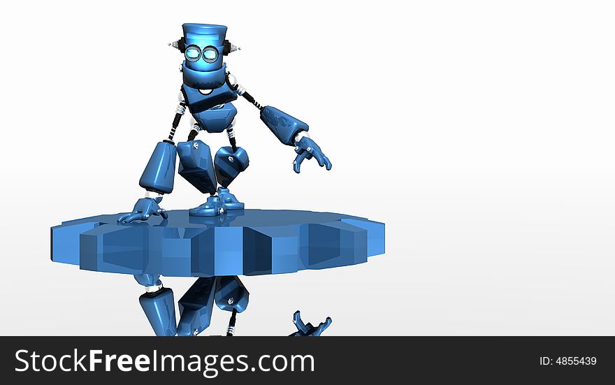 Blue robot on gear 3d render. Blue robot on gear 3d render