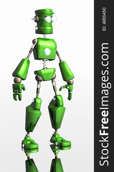 3d render of green robot standing tall