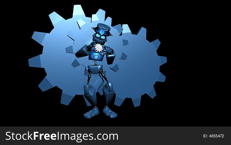Cgi render of robot playing with gears