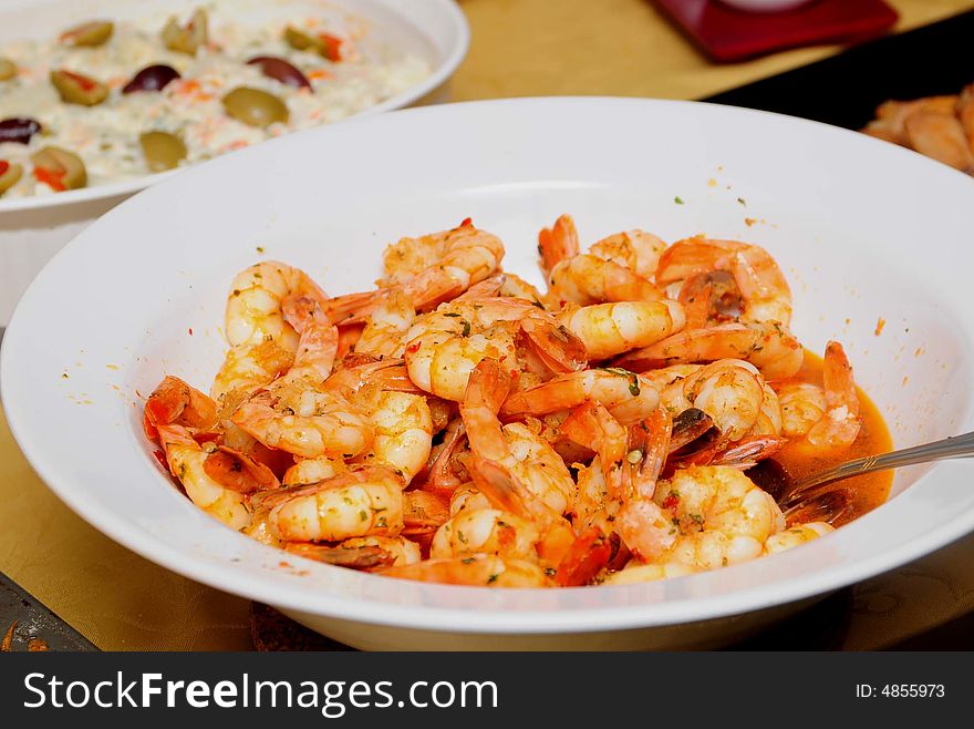 Shrimp Dish And Potatoes Salad