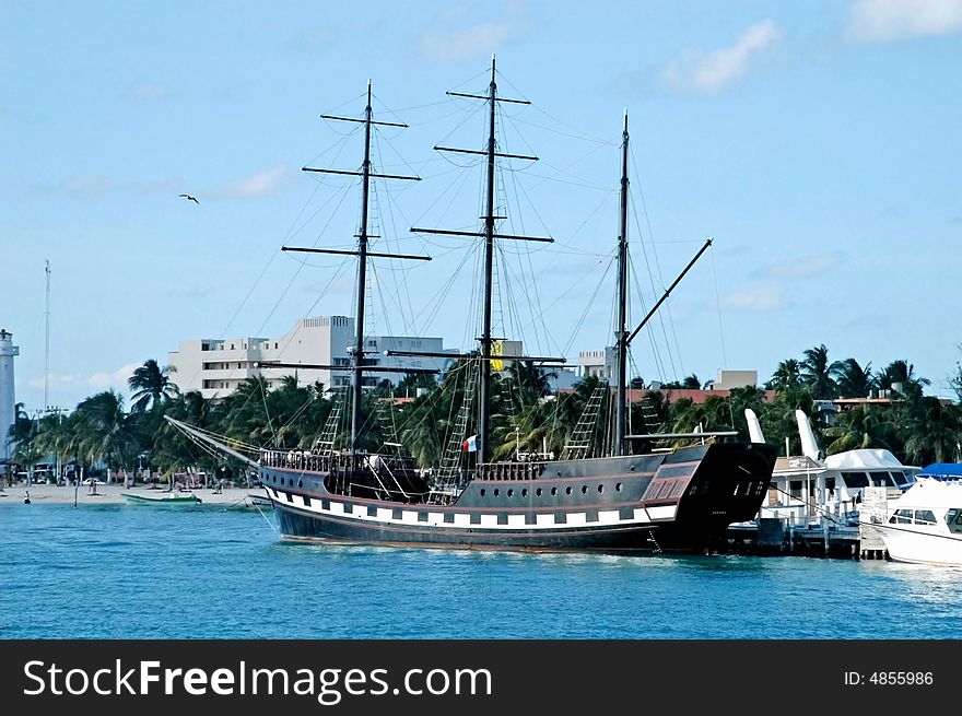 Old pirate ship resting in the shore. Old pirate ship resting in the shore