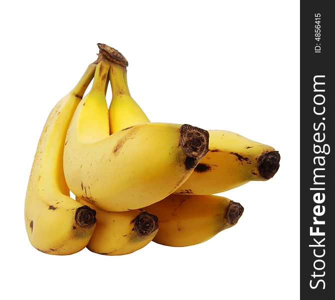 A bunch of ripe bananas against a white background. A bunch of ripe bananas against a white background