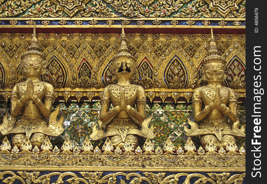 Bangkok Thailand, these golden statues were located in the grand palace. Bangkok Thailand, these golden statues were located in the grand palace.