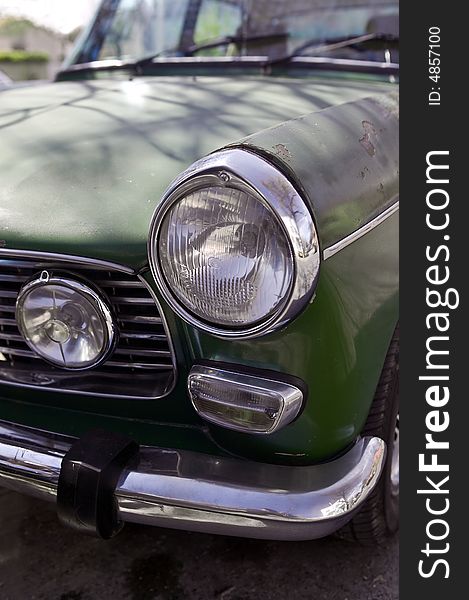 Rare green frenchveteran car in rusty condition. Rare green frenchveteran car in rusty condition.