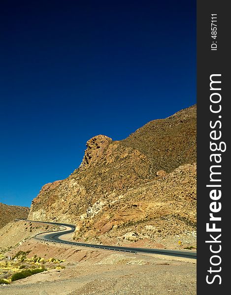 Serpentine road up the Andes in Argentina. Serpentine road up the Andes in Argentina.