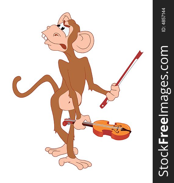 Vexed monkey standing with violin. Vexed monkey standing with violin
