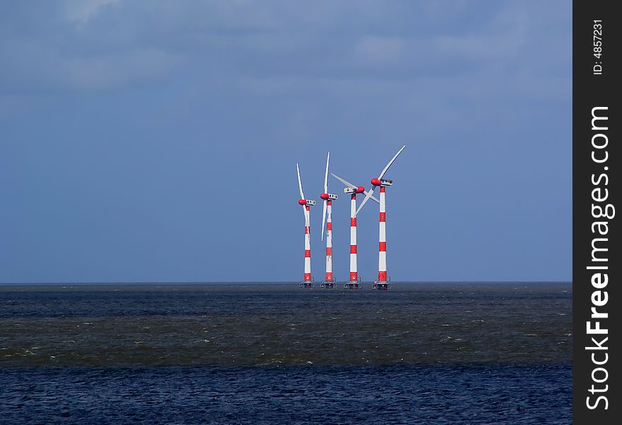 Windturbines, the alternative source of energy. North sea, Netherlands