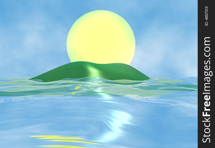 Solar island in the huge dark blue sea. Solar island in the huge dark blue sea
