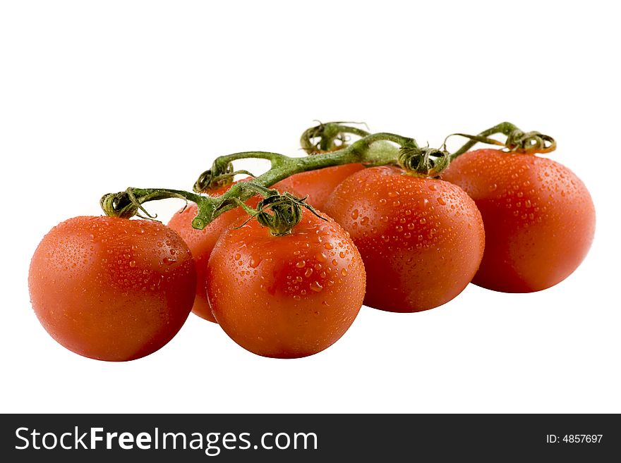 Six fresh tomatos isolated on white