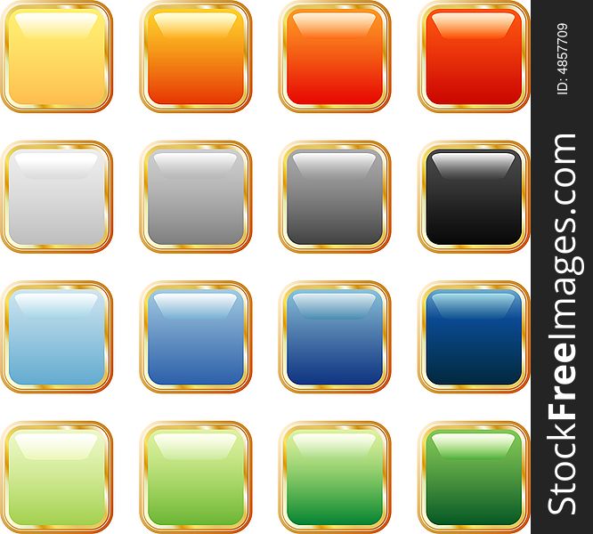 Vector square buttons in sixteen colors. Vector square buttons in sixteen colors