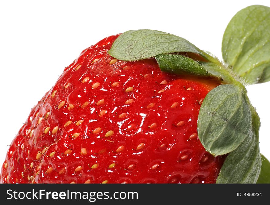 Fresh strawberry close up on white background