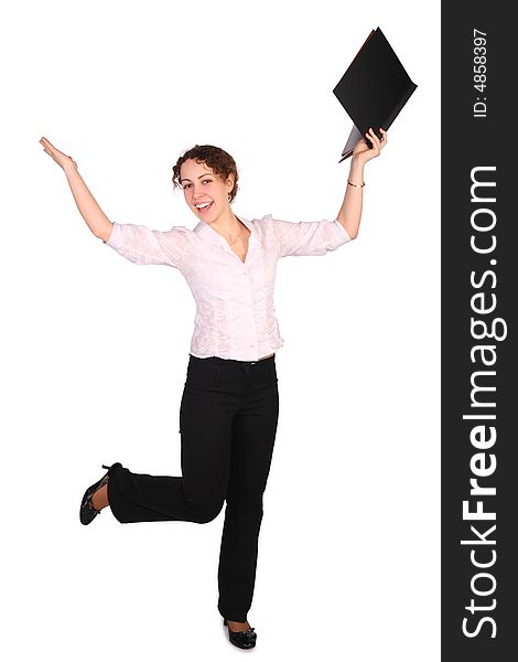 Young woman with black folder dancing. Young woman with black folder dancing